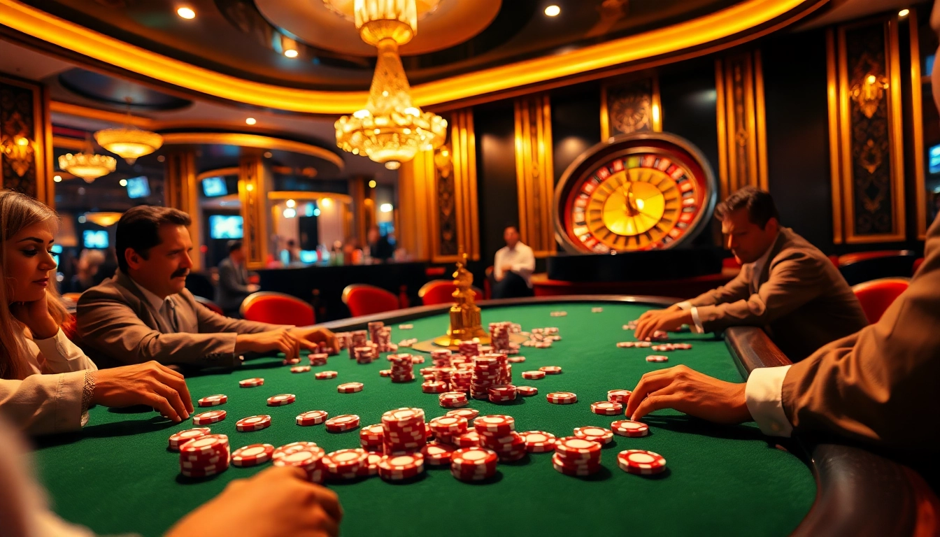 Experience the exhilarating gameplay at NOHU666 with vibrant poker chips and a bustling casino backdrop.